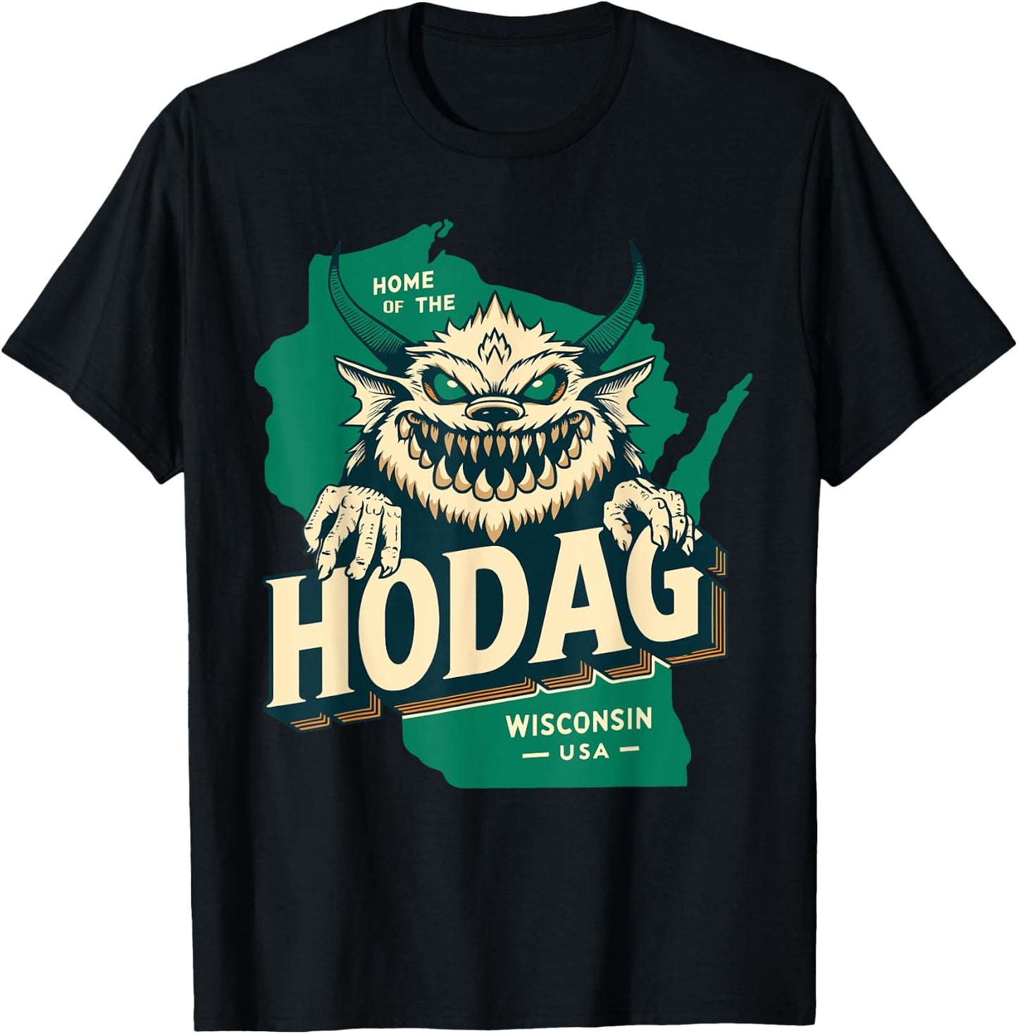Home State Hodag Wisconsin USA Cryptid Paranormal Design T-Shirt - T-Shirt | Black