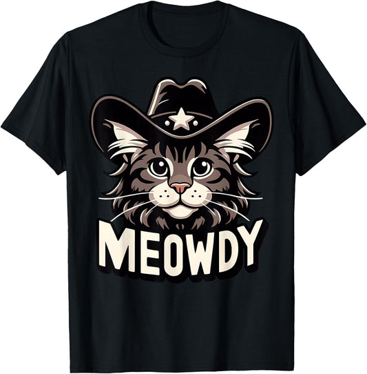 Meowdy Funny Cat Maine Coon Country Music Cowboy Kitten T-Shirt - T-Shirt | Black