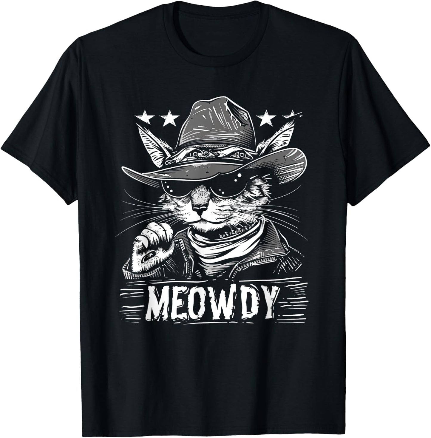 Meowdy Cat, Cowboy Kitten, Country Music T-Shirt - T-Shirt | Black
