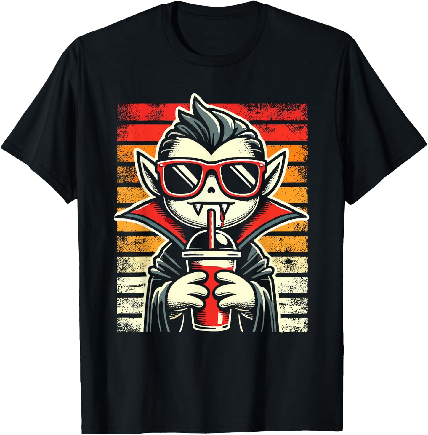 Retro Hipster Vampire with Smoothie Halloween Funny Vampire T-Shirt - T-Shirt | Black