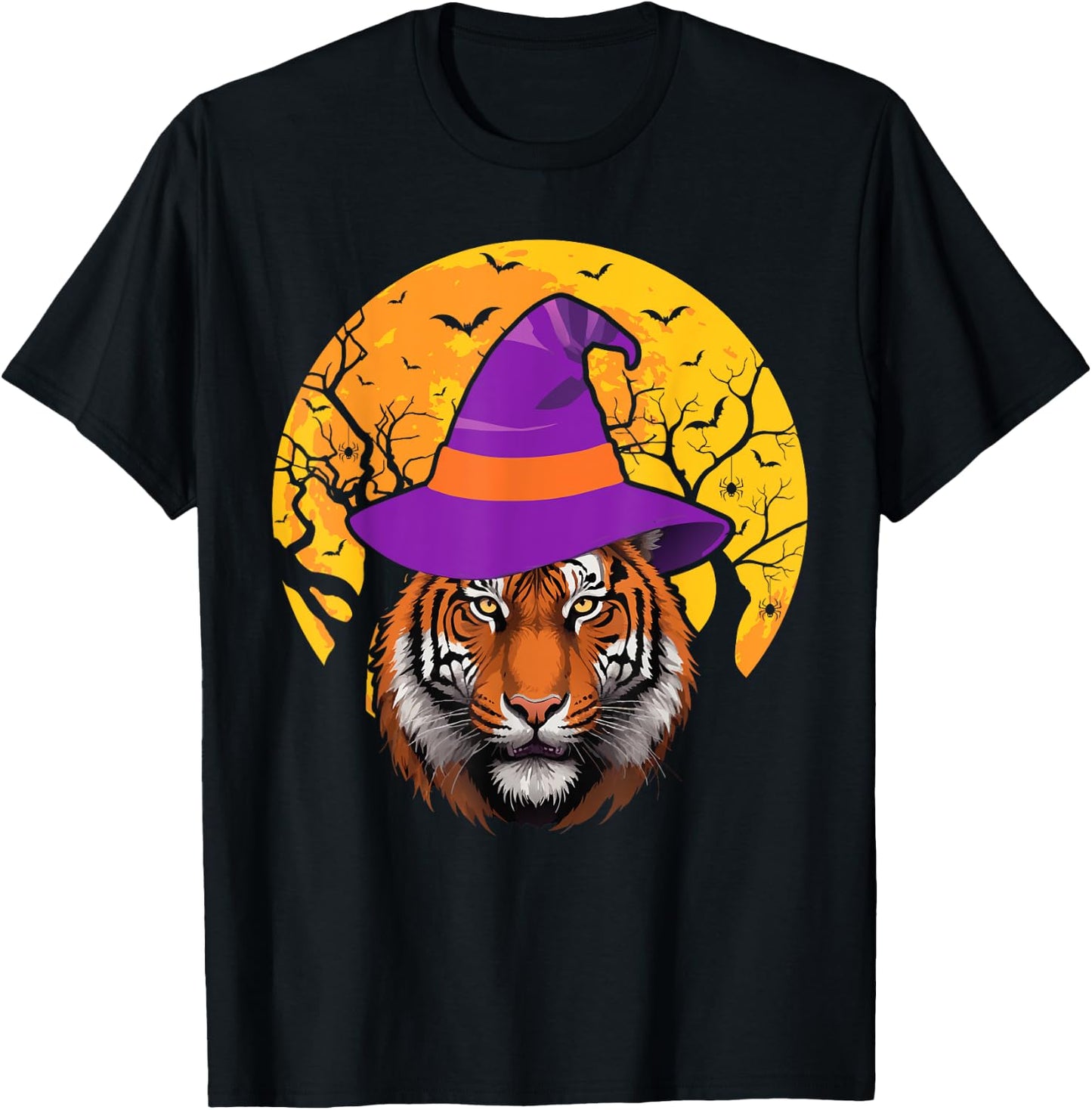 Tiger Witch Hat Funny Halloween Tiger Lover Whisperer T-Shirt - T-Shirt | Black