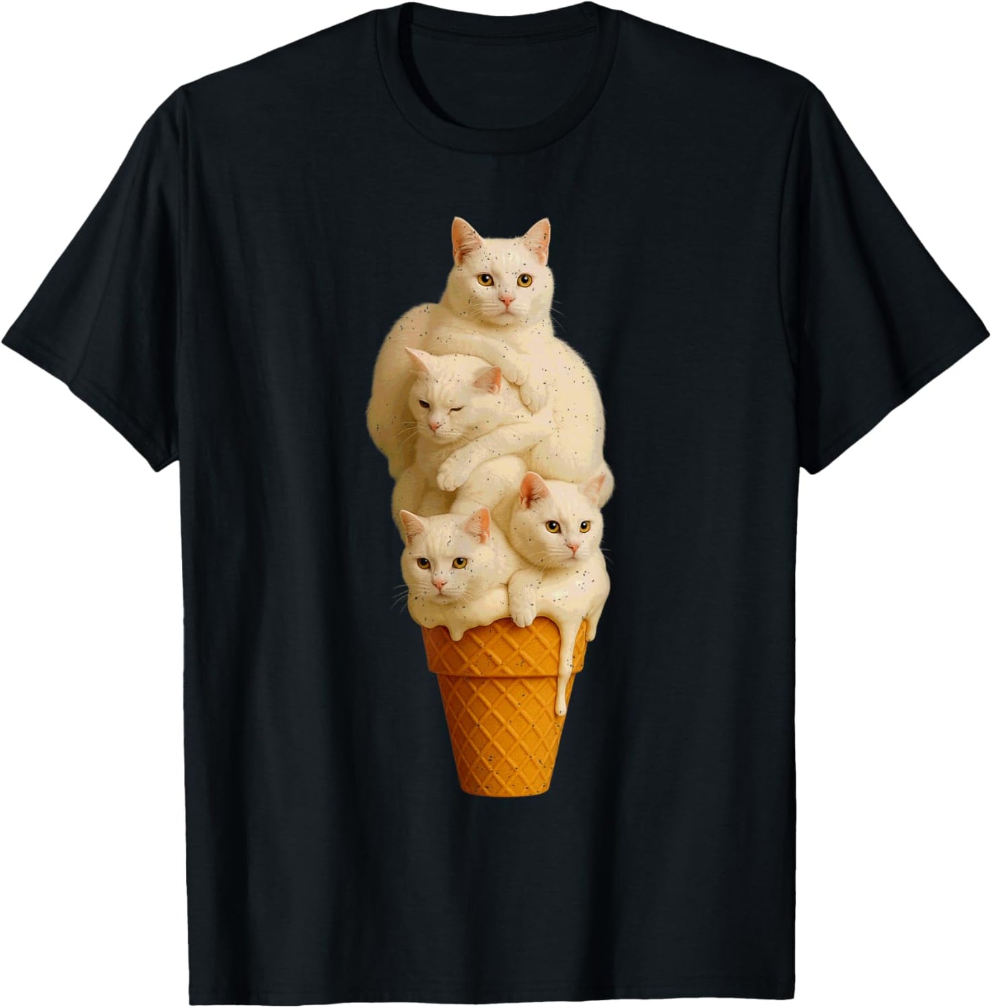 Cat Ice Cream Cute Pet Kitten Lover Feline Summer Vibes T-Shirt - T-Shirt | Black