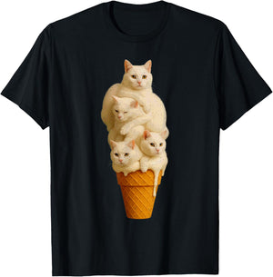 Cat Ice Cream Cute Pet Kitten Lover Feline Summer Vibes T-Shirt - T-Shirt | Black