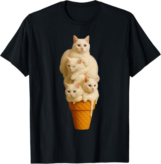 Cat Ice Cream Cute Pet Kitten Lover Feline Summer Vibes T-Shirt - T-Shirt | Black