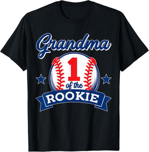 Grandma of Rookie 1st Birthday Baseball Theme Matching Party T-Shirt - T-Shirt | Black