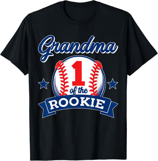 Grandma of Rookie 1st Birthday Baseball Theme Matching Party T-Shirt - T-Shirt | Black