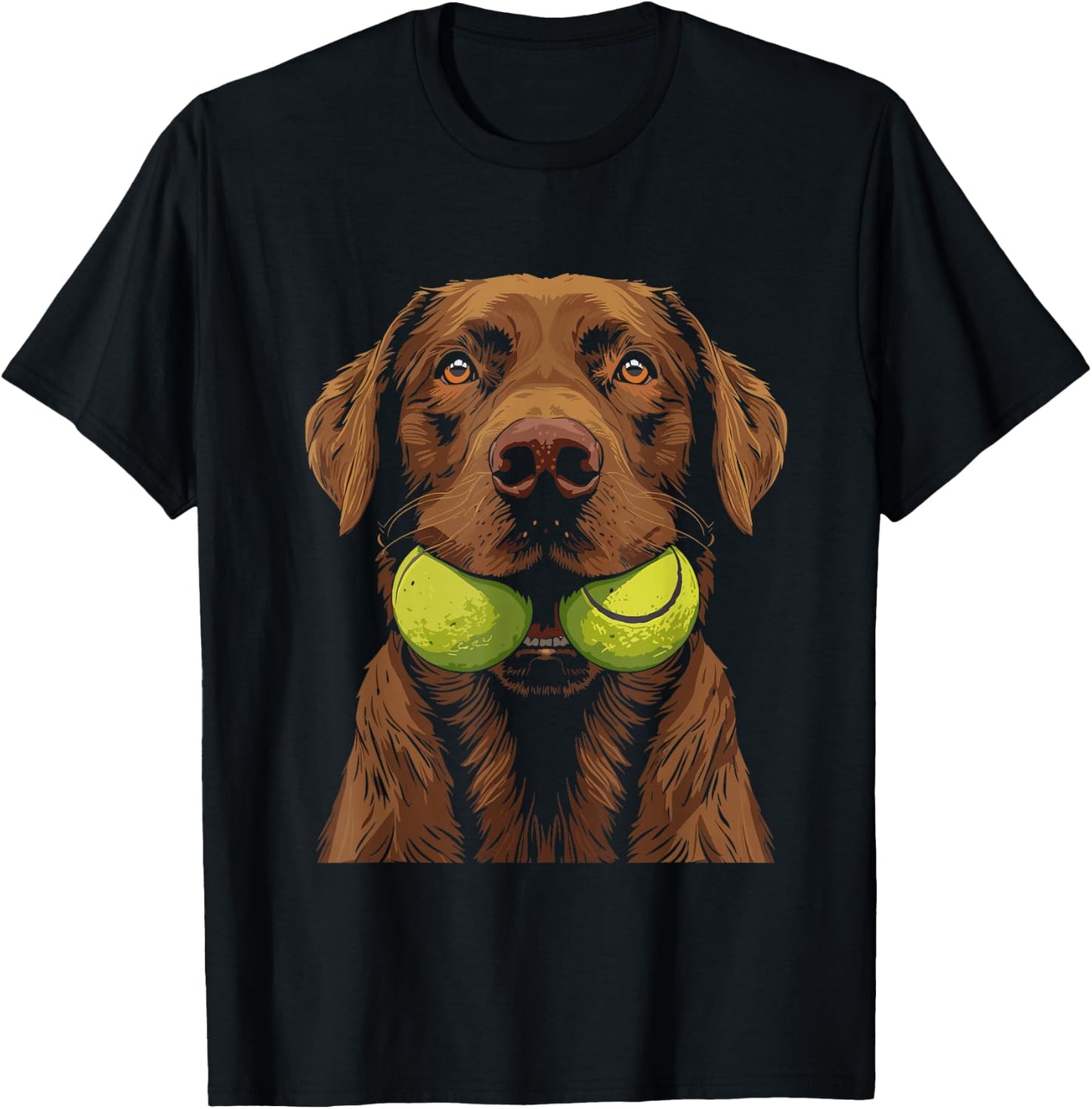 Funny Dog Biting Yellow Tennis Ball Dog T-Shirt - T-Shirt | Black