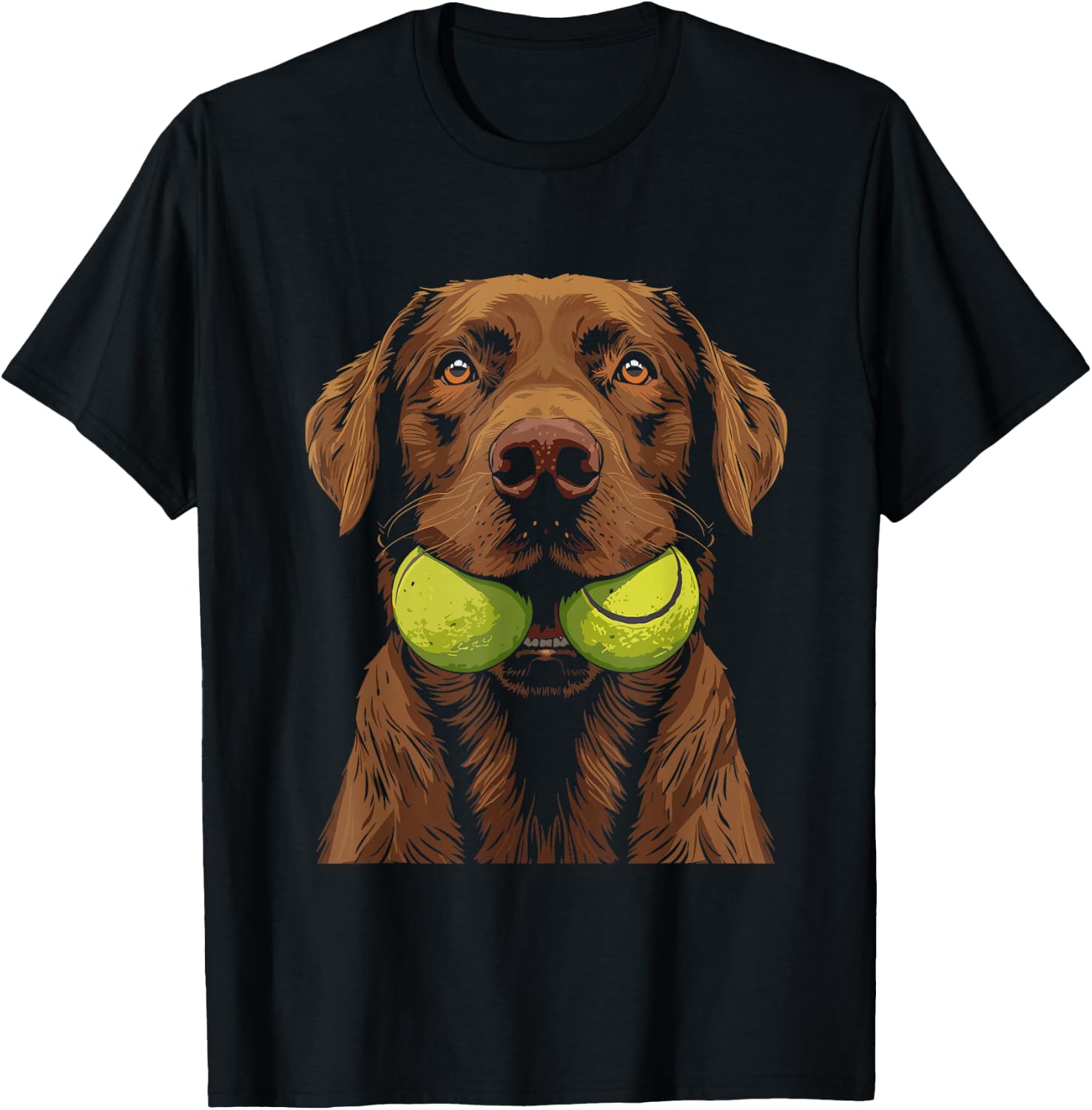 Funny Dog Biting Yellow Tennis Ball Dog T-Shirt - T-Shirt | Black