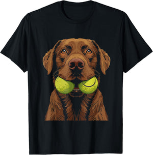 Funny Dog Biting Yellow Tennis Ball Dog T-Shirt - T-Shirt | Black