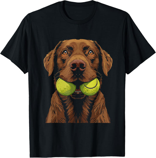Funny Dog Biting Yellow Tennis Ball Dog T-Shirt - T-Shirt | Black