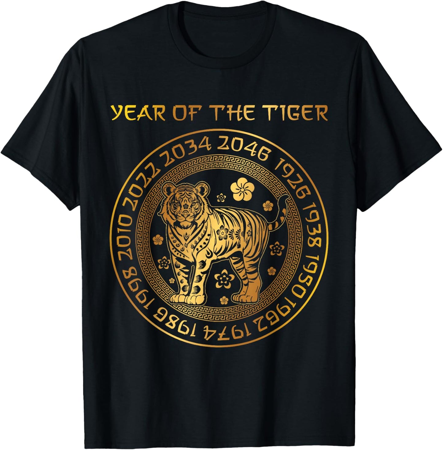 Chinese New Year Of The Tiger Chinese Zodiac Years 2034 , Small, Black T-Shirt - T-Shirt | Black