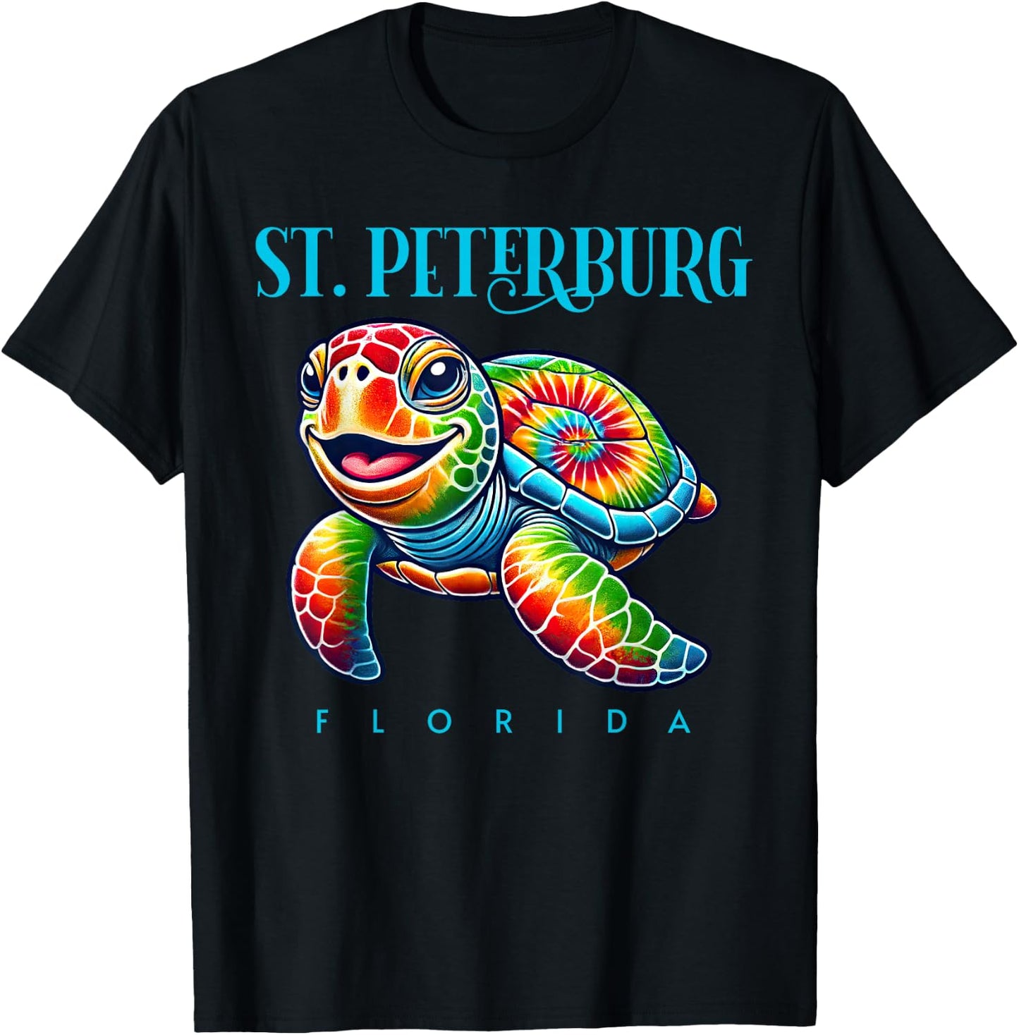 Saint Petersburg Florida Smiling Tie Dye Sea Turtle T-Shirt - T-Shirt | Black