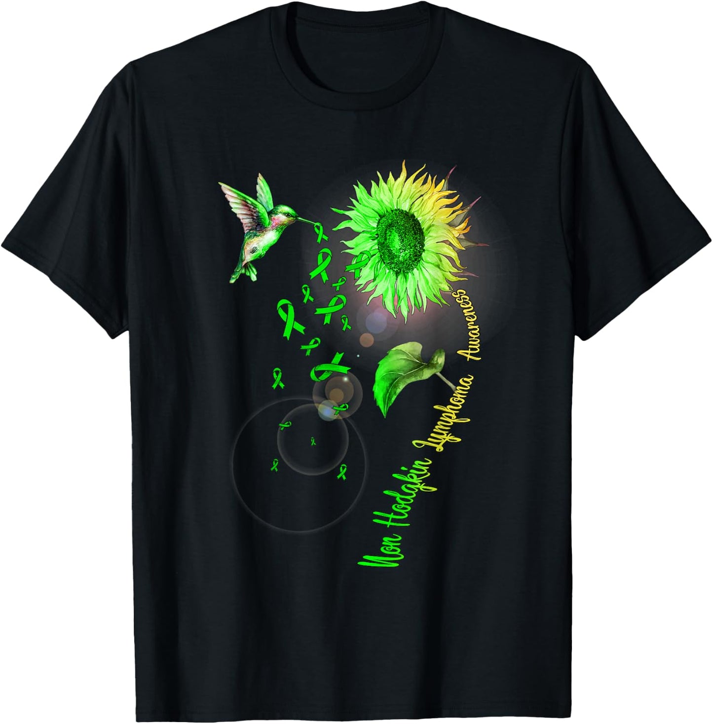 Non-Hodgkin Lymphoma Sunflower Hummingbird T-Shirt - T-Shirt | Black