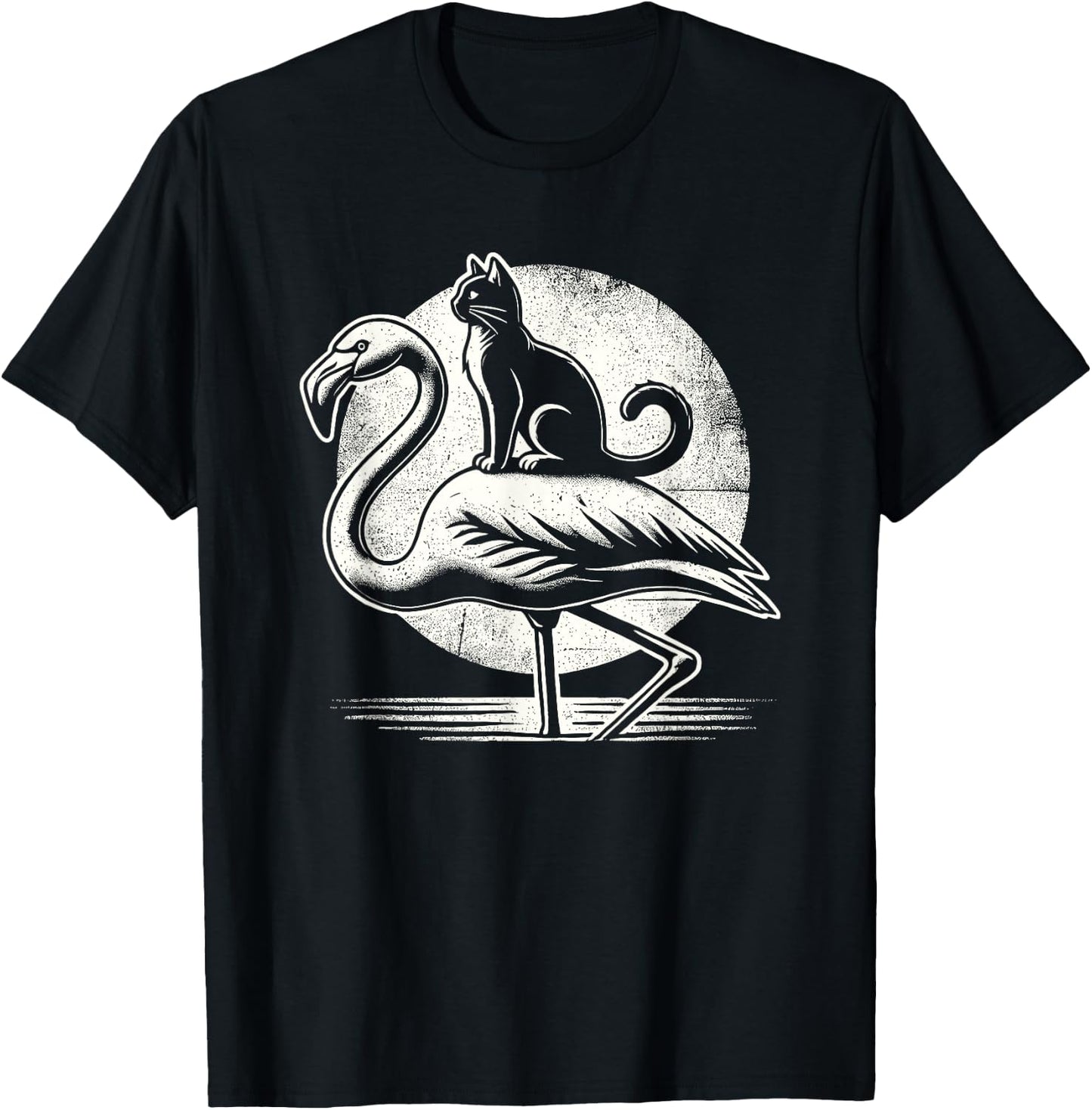 Cat Riding a Flamingo Funny T-Shirt - T-Shirt | Black