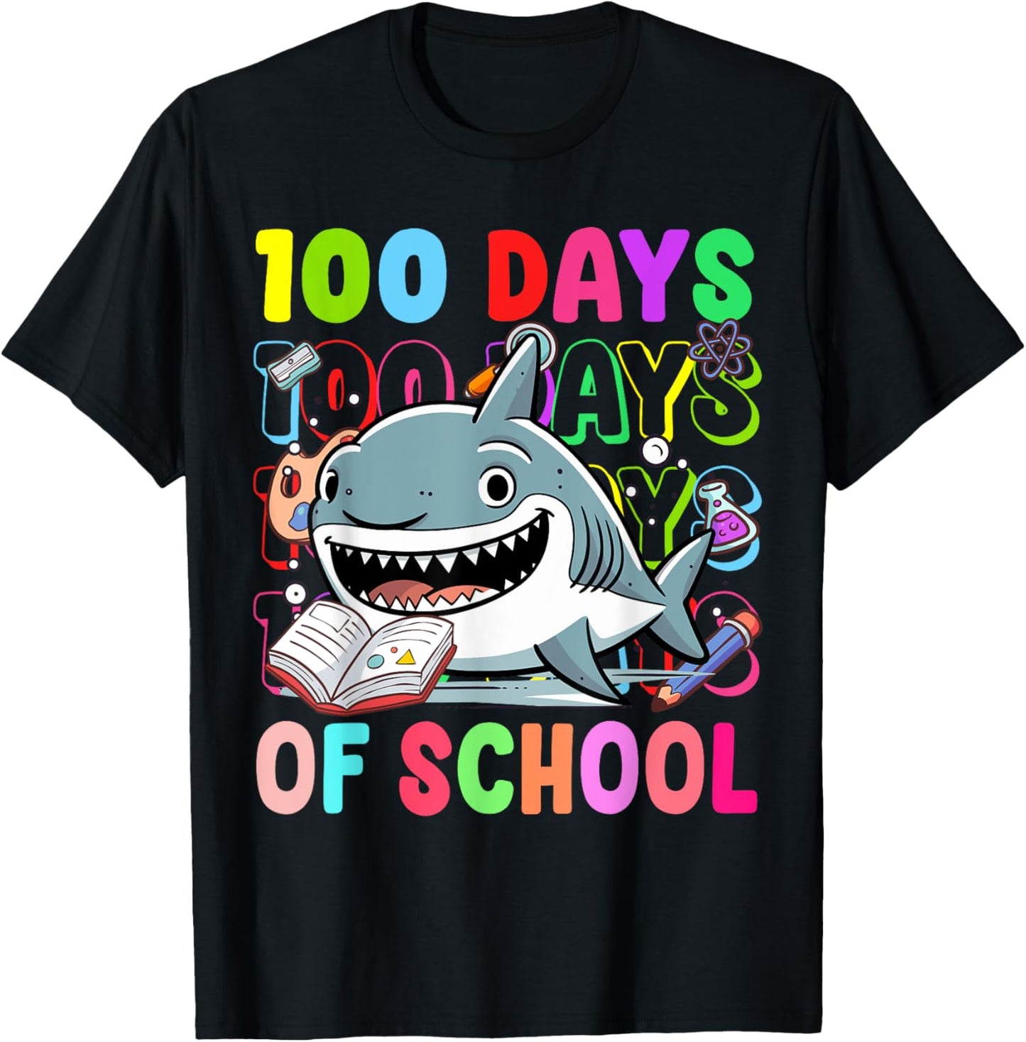 100 Days Of School Shark Lovers Boy Girl Kids T-Shirt - T-Shirt | Black