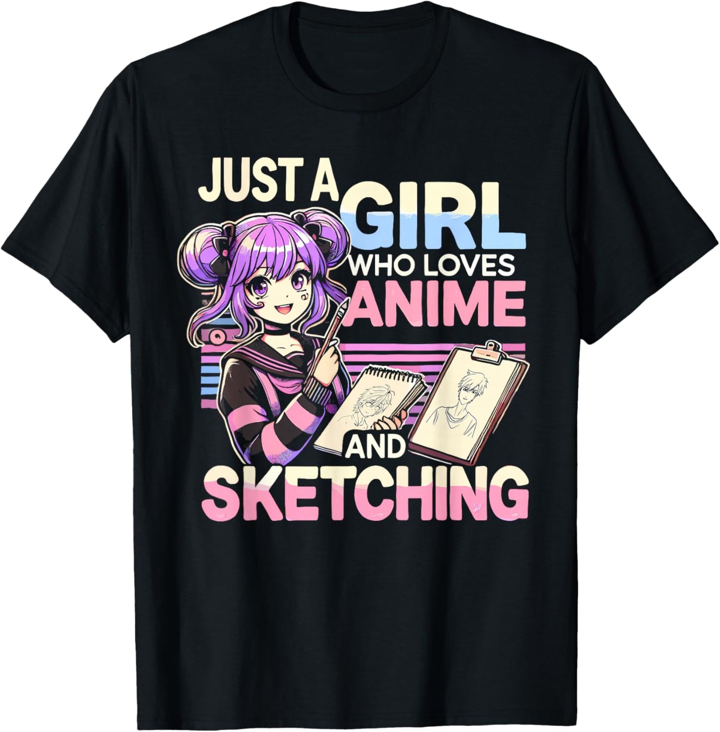 Just A Girl Who Loves Anime And Sketching, Otaku Anime T-Shirt - T-Shirt | Black