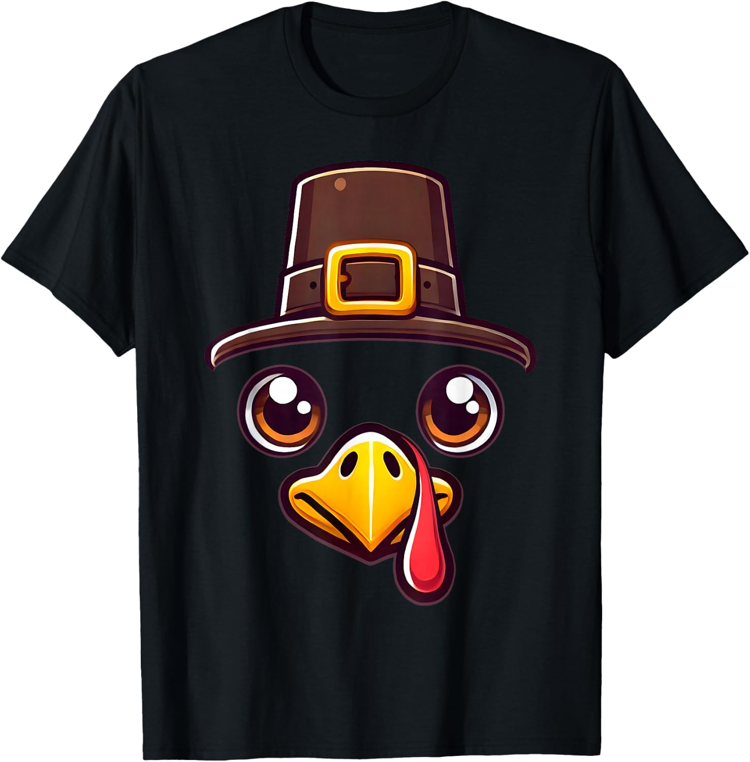 Turkey Face Pilgrim Thanksgiving T-Shirt - T-Shirt | Black
