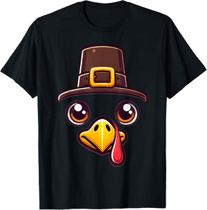 Turkey Face Pilgrim Thanksgiving T-Shirt - T-Shirt | Black