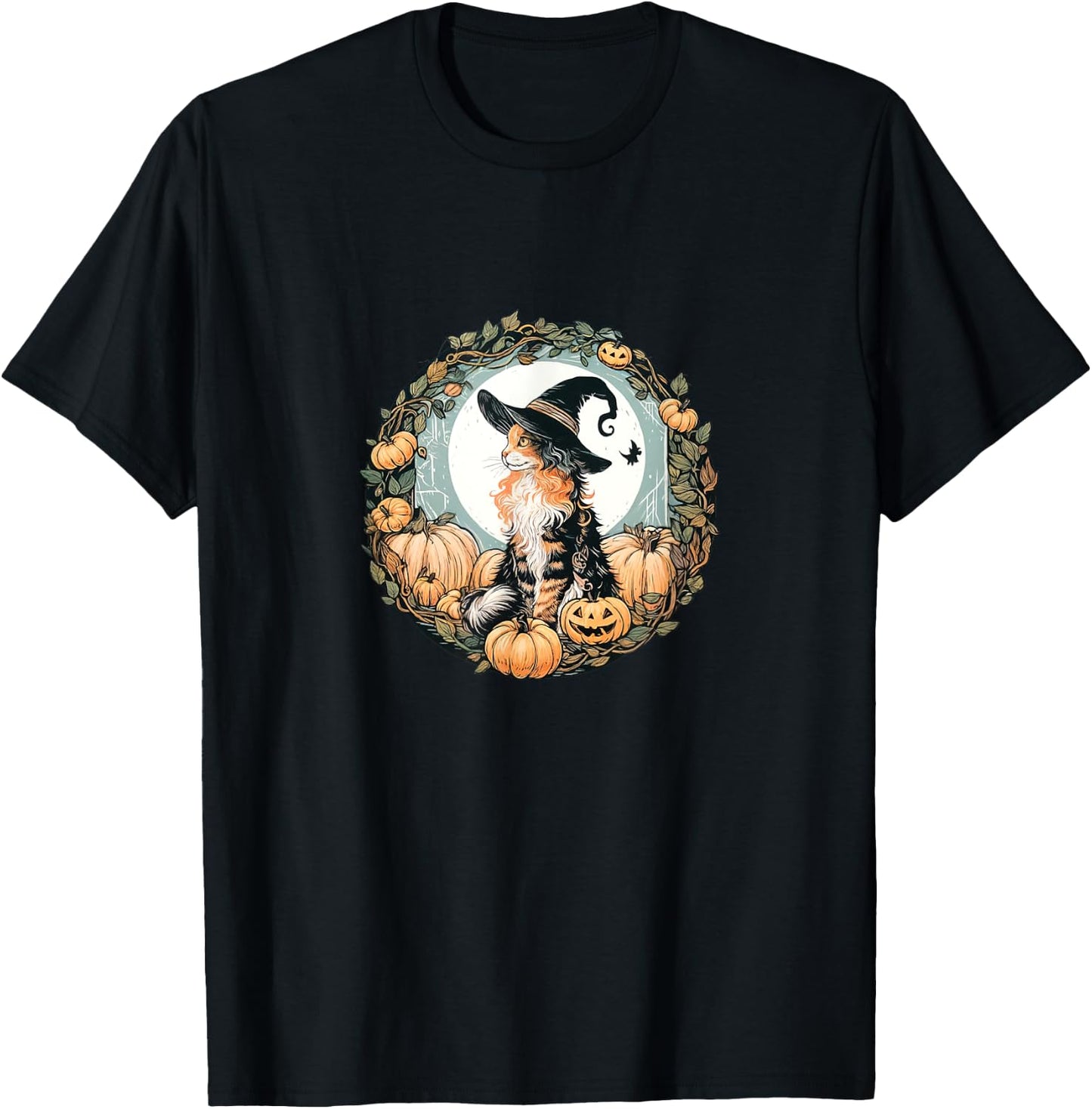 Halloween Dilute Calico Maine Coon Cat Illustration T-Shirt - T-Shirt | Black