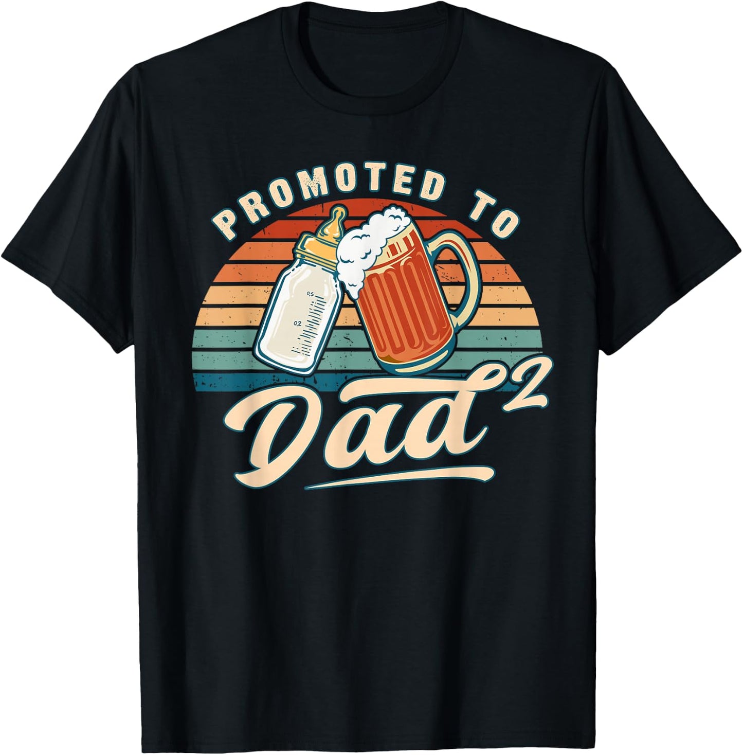 Promoted to Dad of 2 Retro Baby Reveal Idea T-Shirt - T-Shirt | Black
