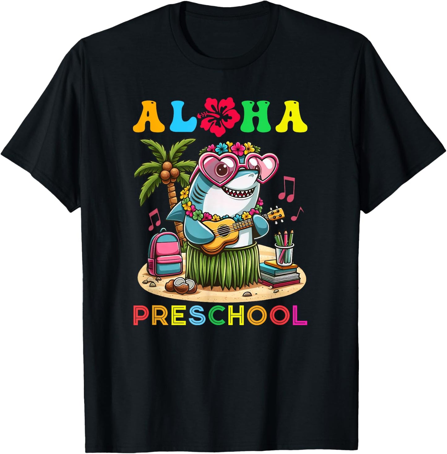 Aloha Preschool Shark Hawaii Back to School Kids Girl T-Shirt - T-Shirt | Black