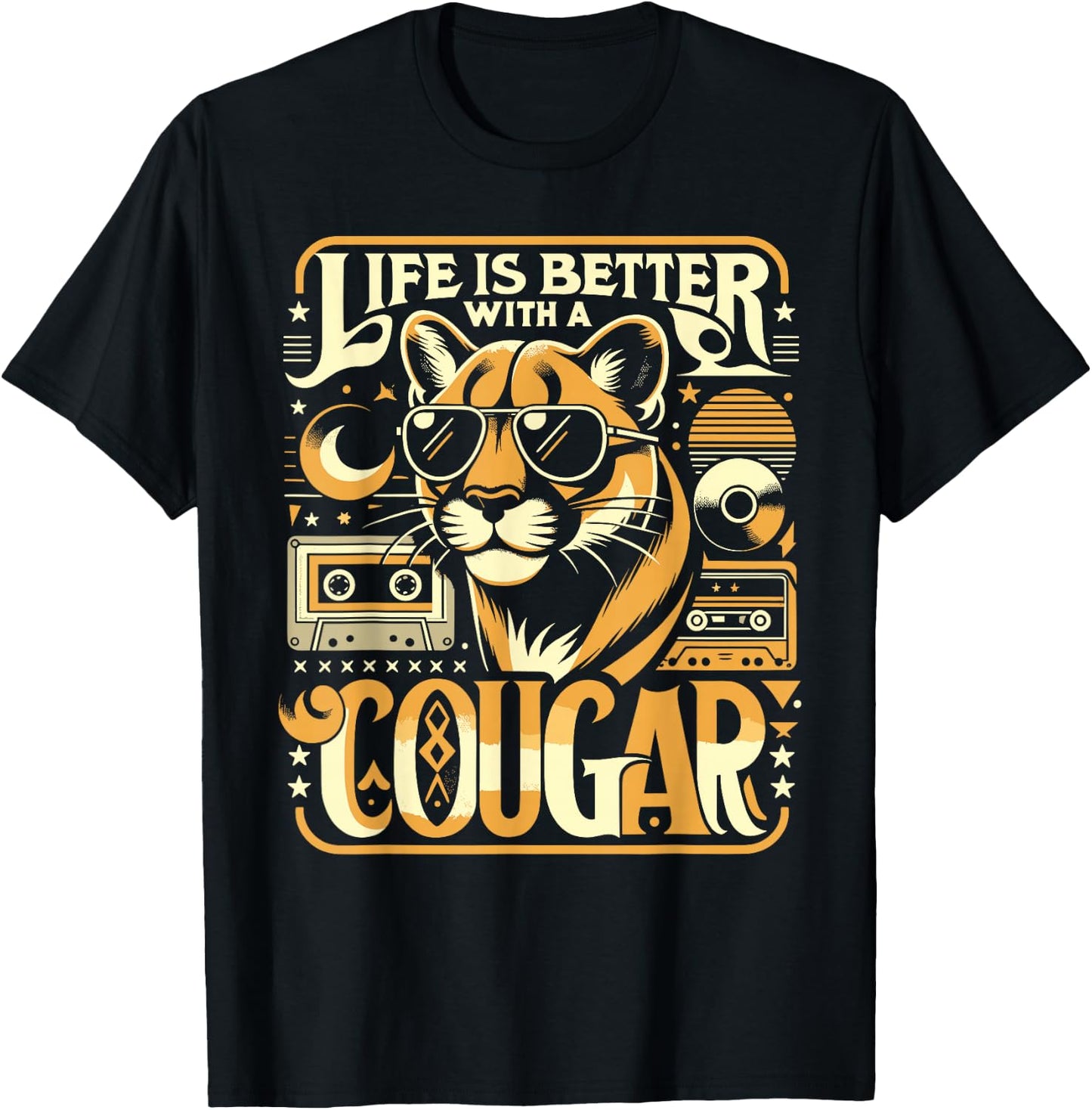Life Is Better With A COUGAR Shirt Funny COUGARS T-Shirt - T-Shirt | Black