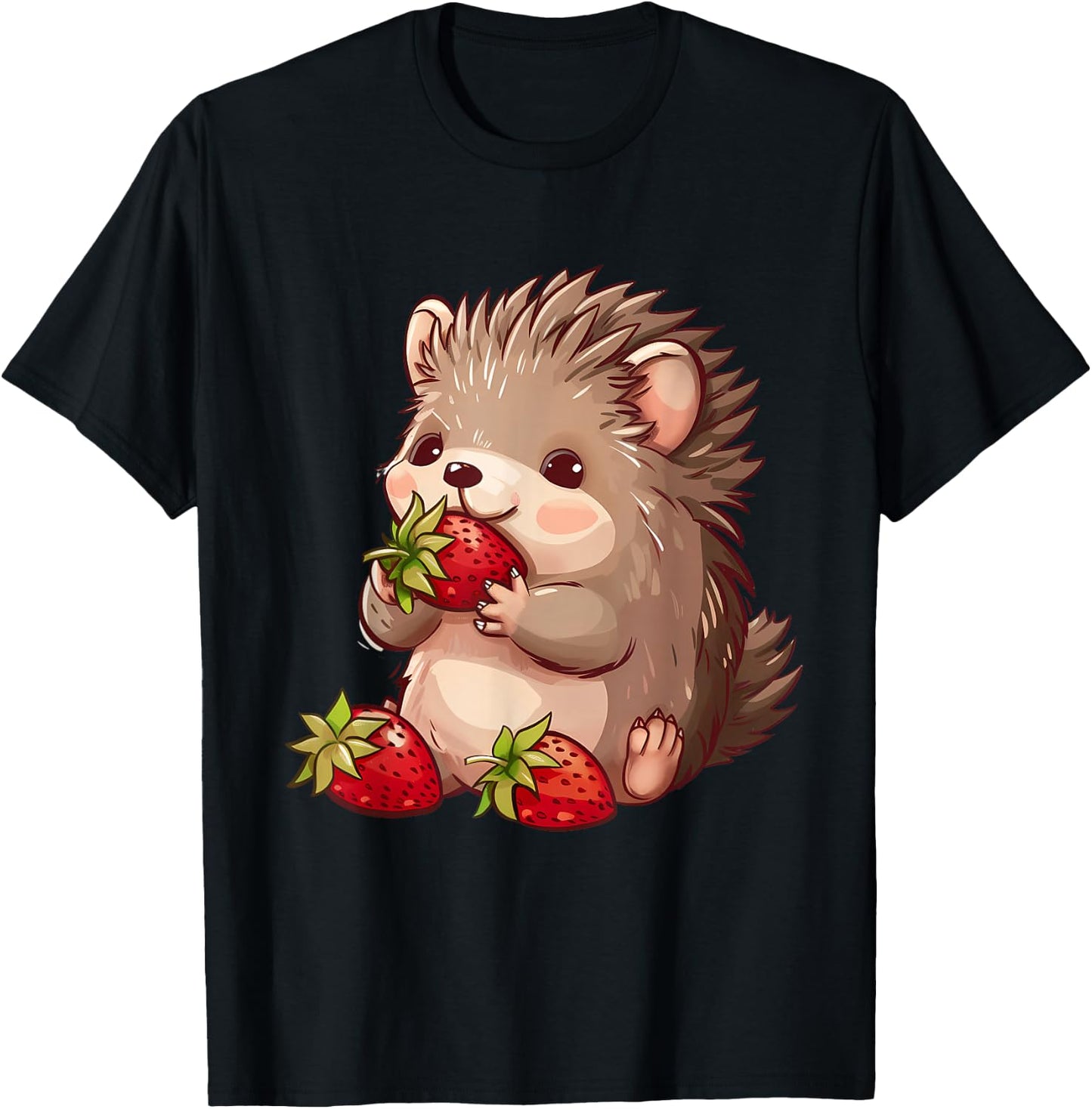 Strawberry Hedgehog Cute Hedgehog Strawberries Wildlife T-Shirt - T-Shirt | Black