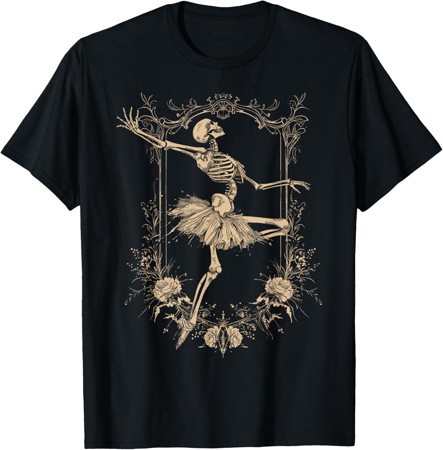 Retro Halloween Dancing Ballerina Skeleton Goth Design T-Shirt - T-Shirt | Black