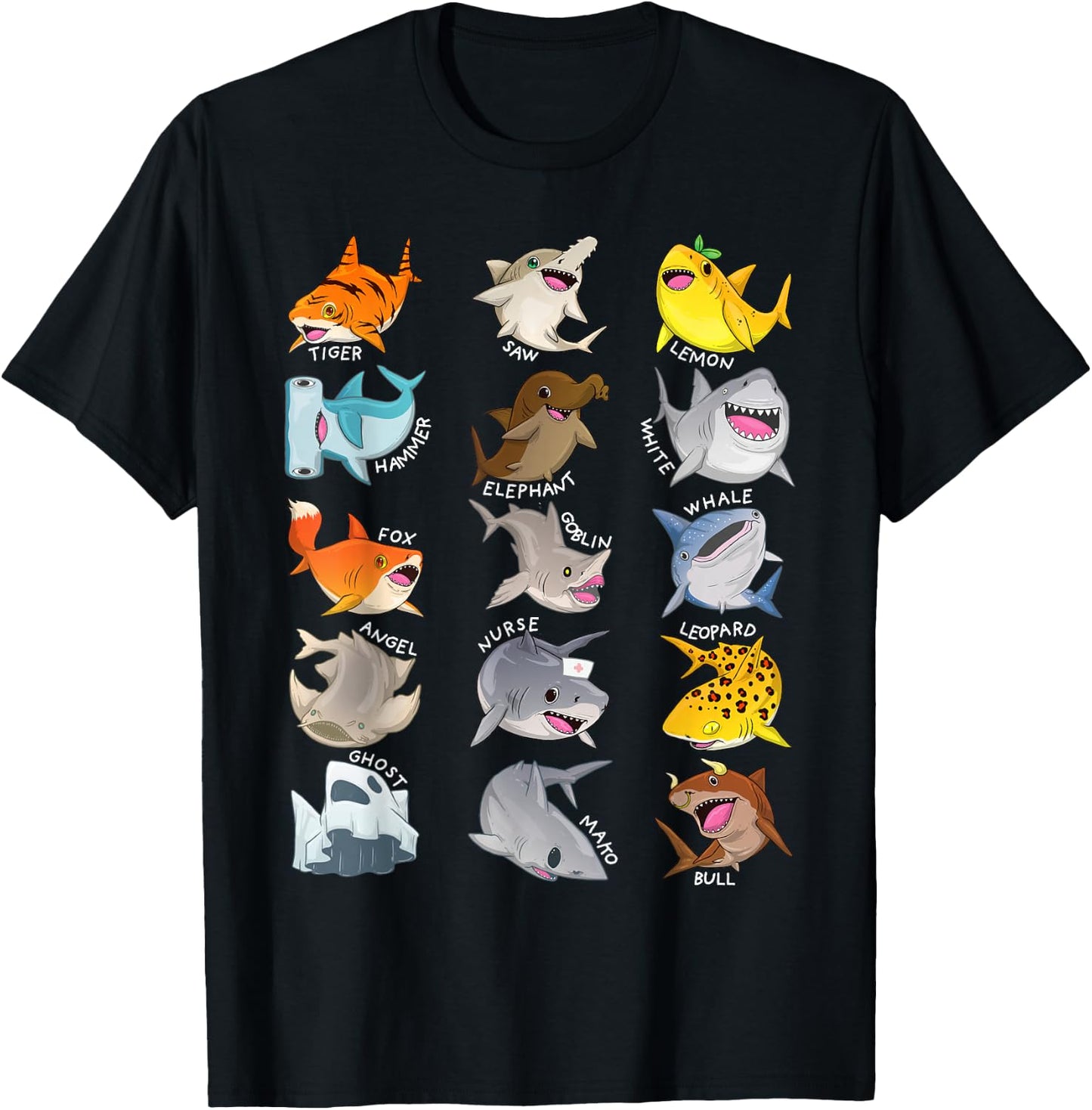 Shark Shirt Cute Types Of Sharks Marine Biology Funny Shark T-Shirt - T-Shirt | Black