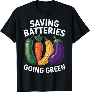 Saving Batteries Going Green Funny Inappropriate Women Retro T-Shirt - T-Shirt | Black