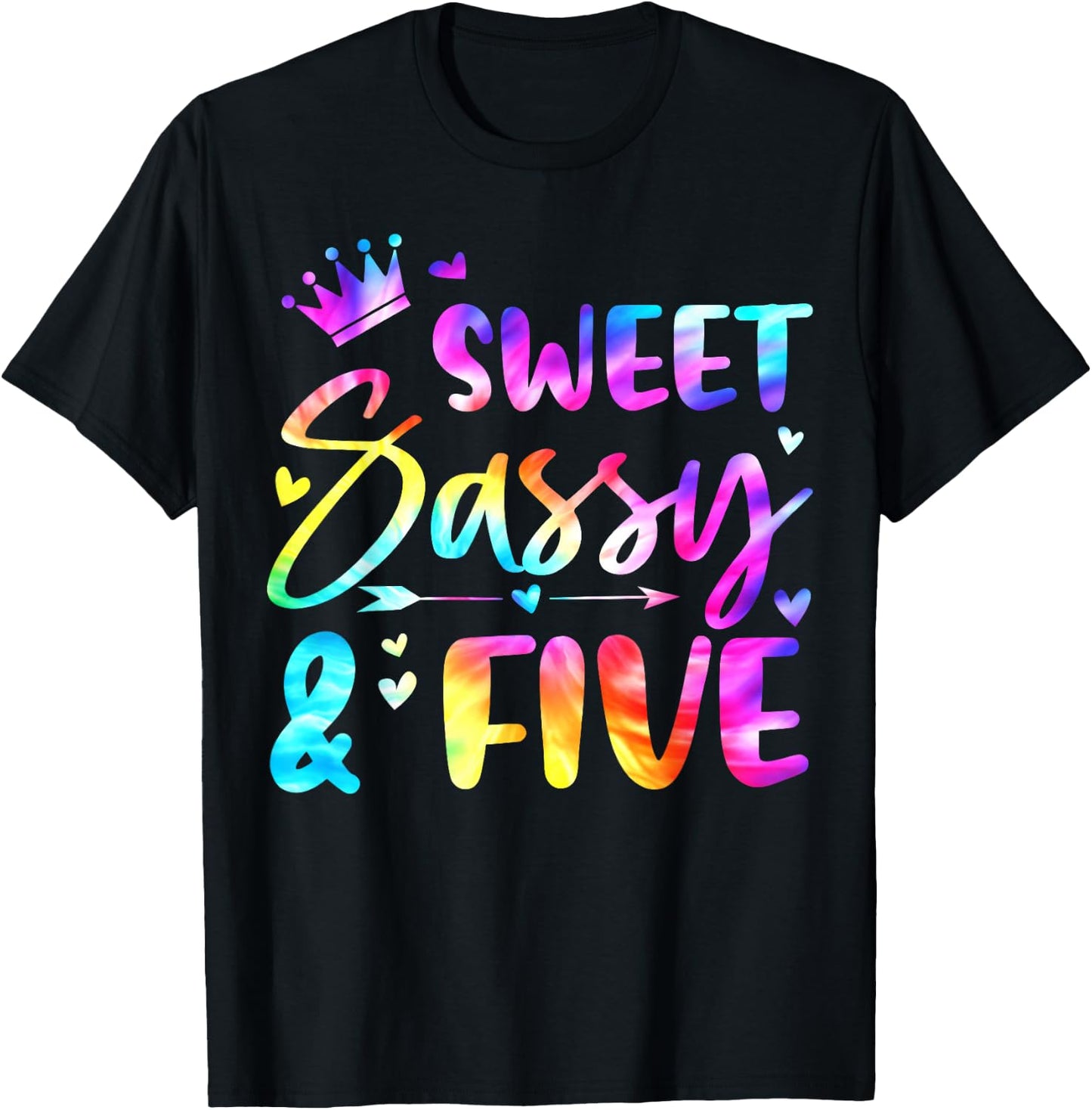 Sweet Sassy And Five Tie Dye 5th Bday 5 Years Old T-Shirt - T-Shirt | Black