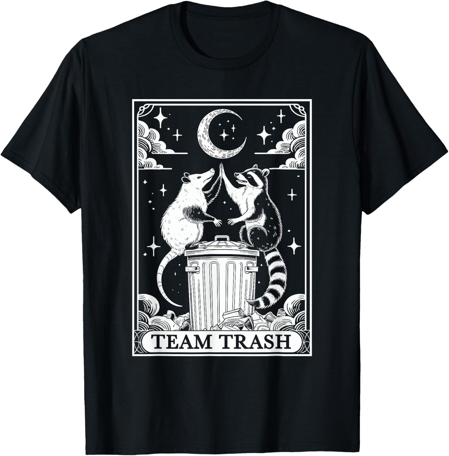 Tarot Card Vintage Team Trash Crescent Moon Opossum Raccoon T-Shirt - T-Shirt | Black