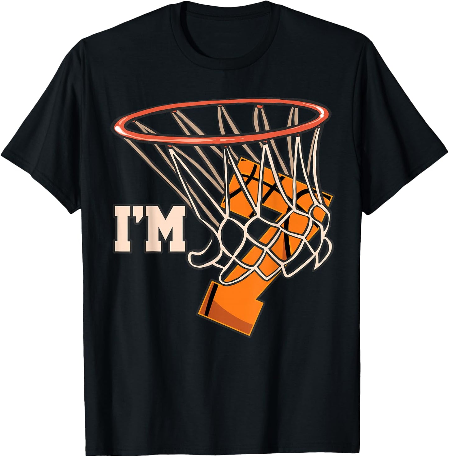 I'm 7 Basketball Theme Birthday Party Celebration 7th T-Shirt - T-Shirt | Black