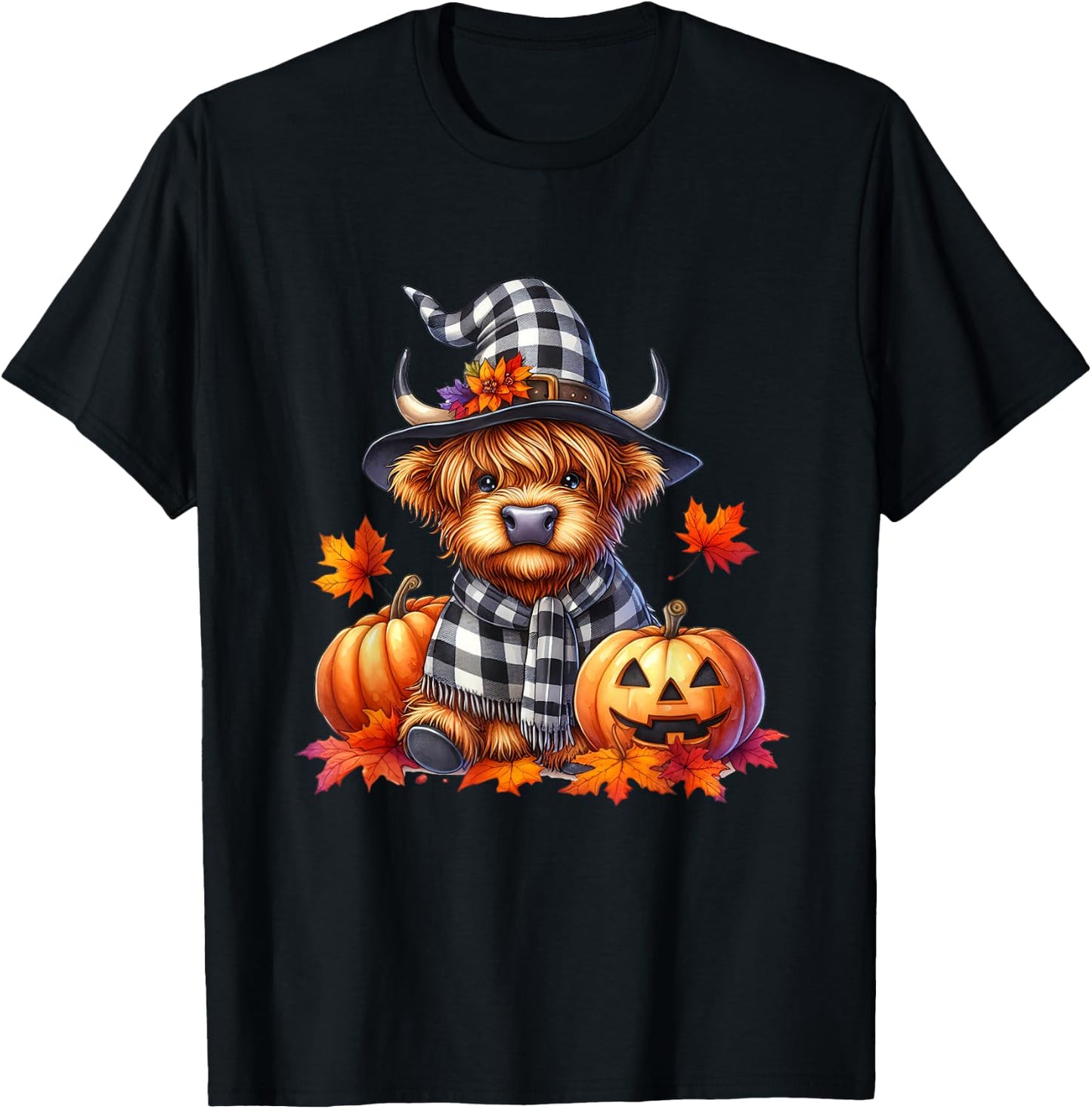 Funny Halloween Highland Cow Witchy Pumpkin It's Fall Y'all T-Shirt - T-Shirt | Black