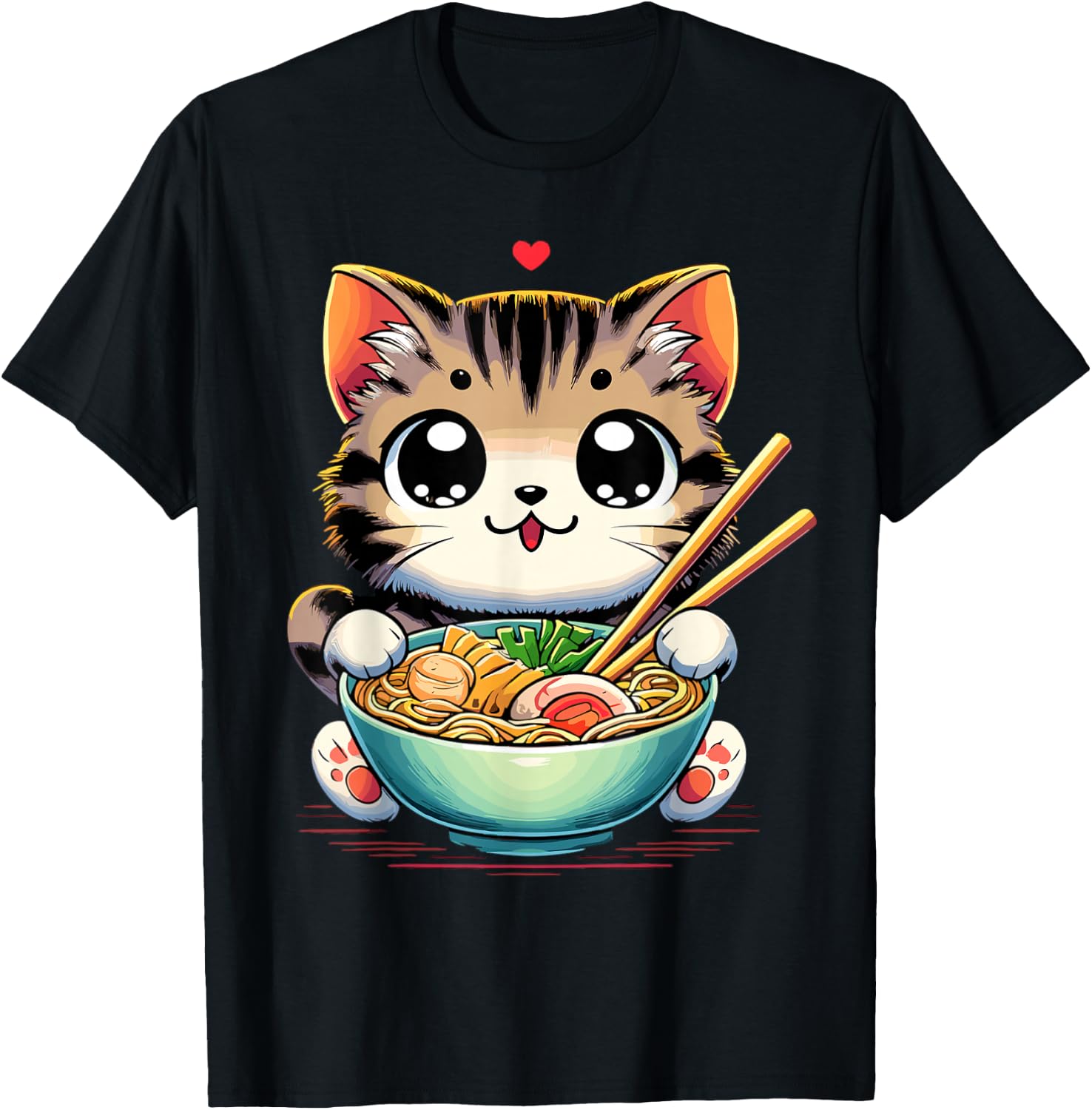 Cat Ramen Noodles Anime Kawaii Japanese Cat T-Shirt - T-Shirt | Black