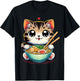 Cat Ramen Noodles Anime Kawaii Japanese Cat T-Shirt - T-Shirt | Black