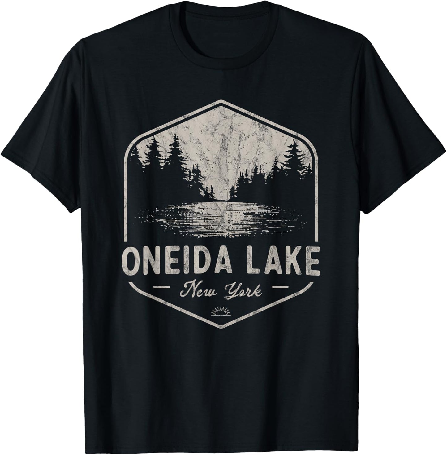 Oneida Lake New York Outdoors Vintage T-Shirt - T-Shirt | Black