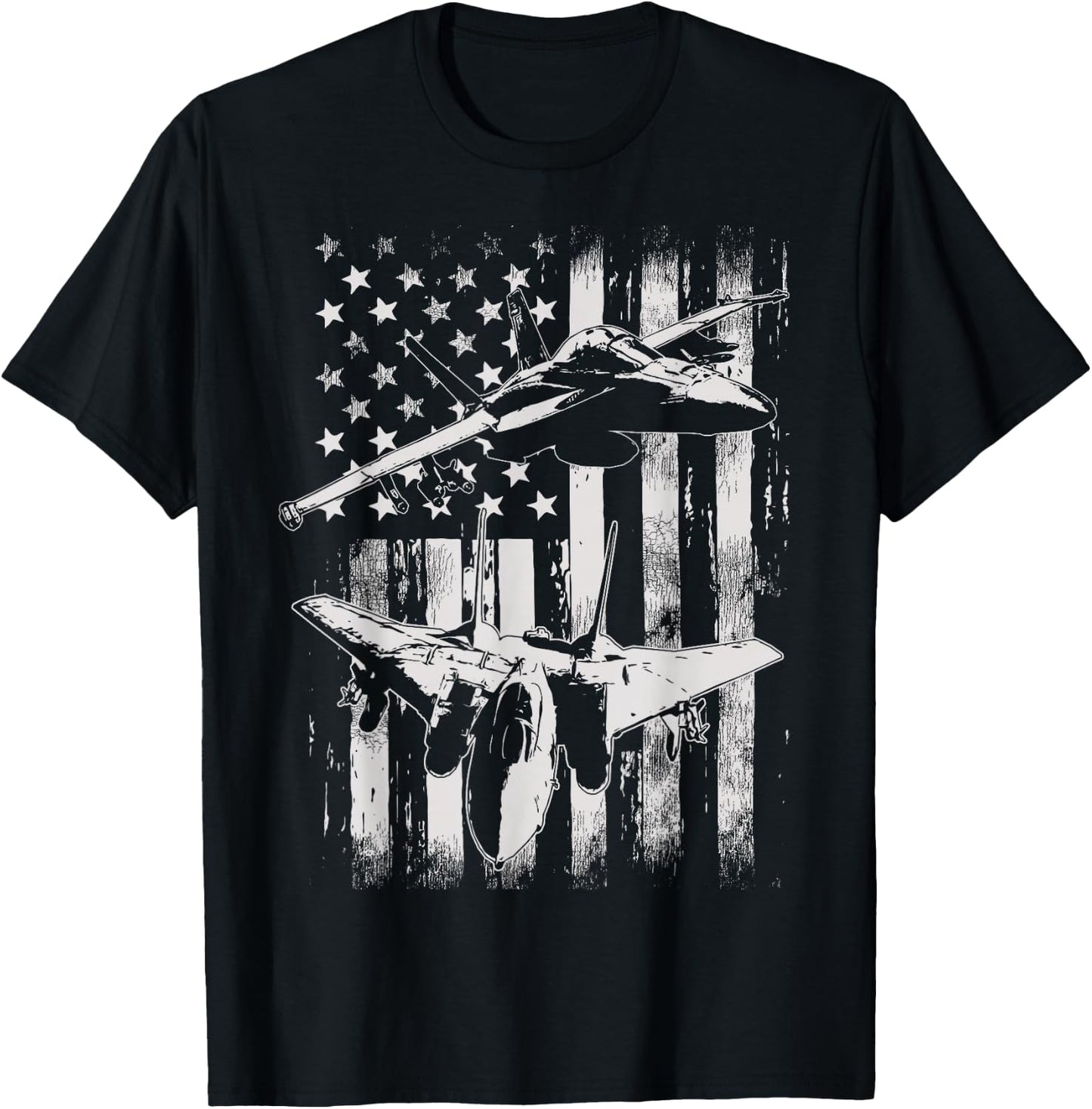 F-14 Tomcat Military Fighter Airplane American Flag T-Shirt - T-Shirt | Black