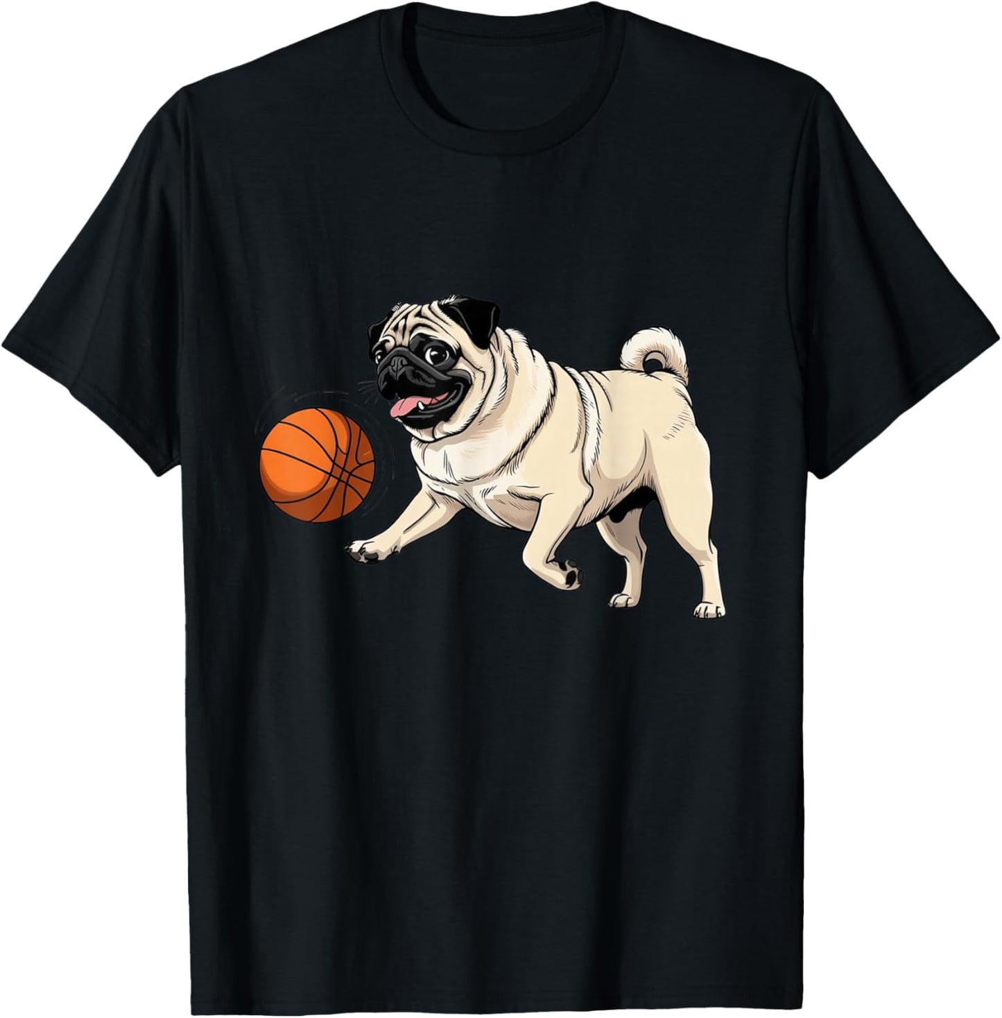 Pug Dog Playing Basketball for Pet Lovers Women Men Kids T-Shirt - T-Shirt | Black