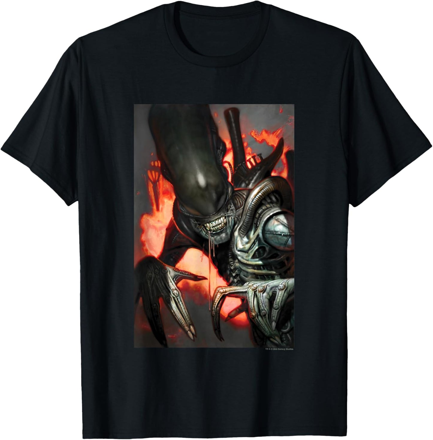 Aliens Iconic Dangerous Xenomorph In Fire Big Chest Poster T-Shirt - T-Shirt | Black