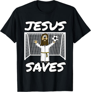 Jesus Saves Christian Football Church Soccer T-Shirt - T-Shirt | Black
