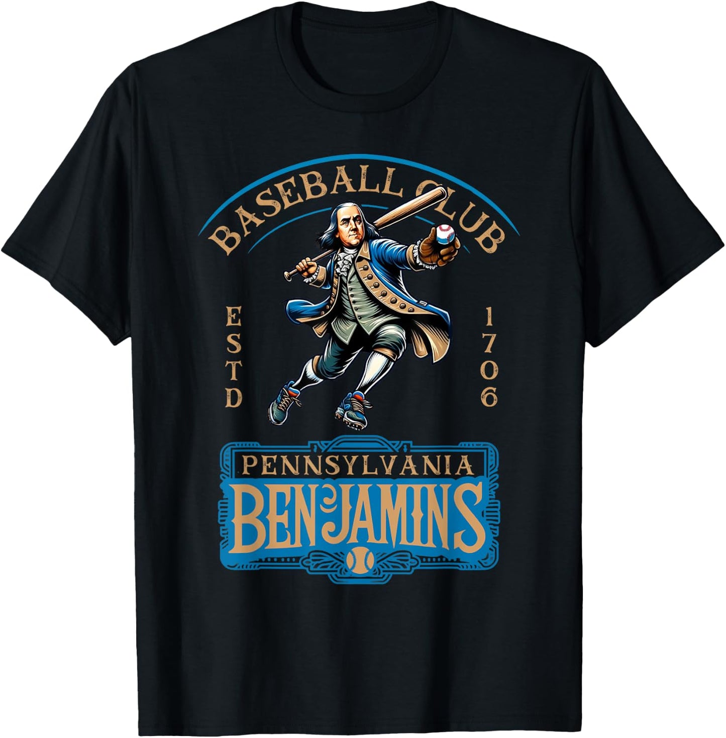 Pennslyvania Benjamins Retro Minor League Baseball Team T-Shirt - T-Shirt | Black