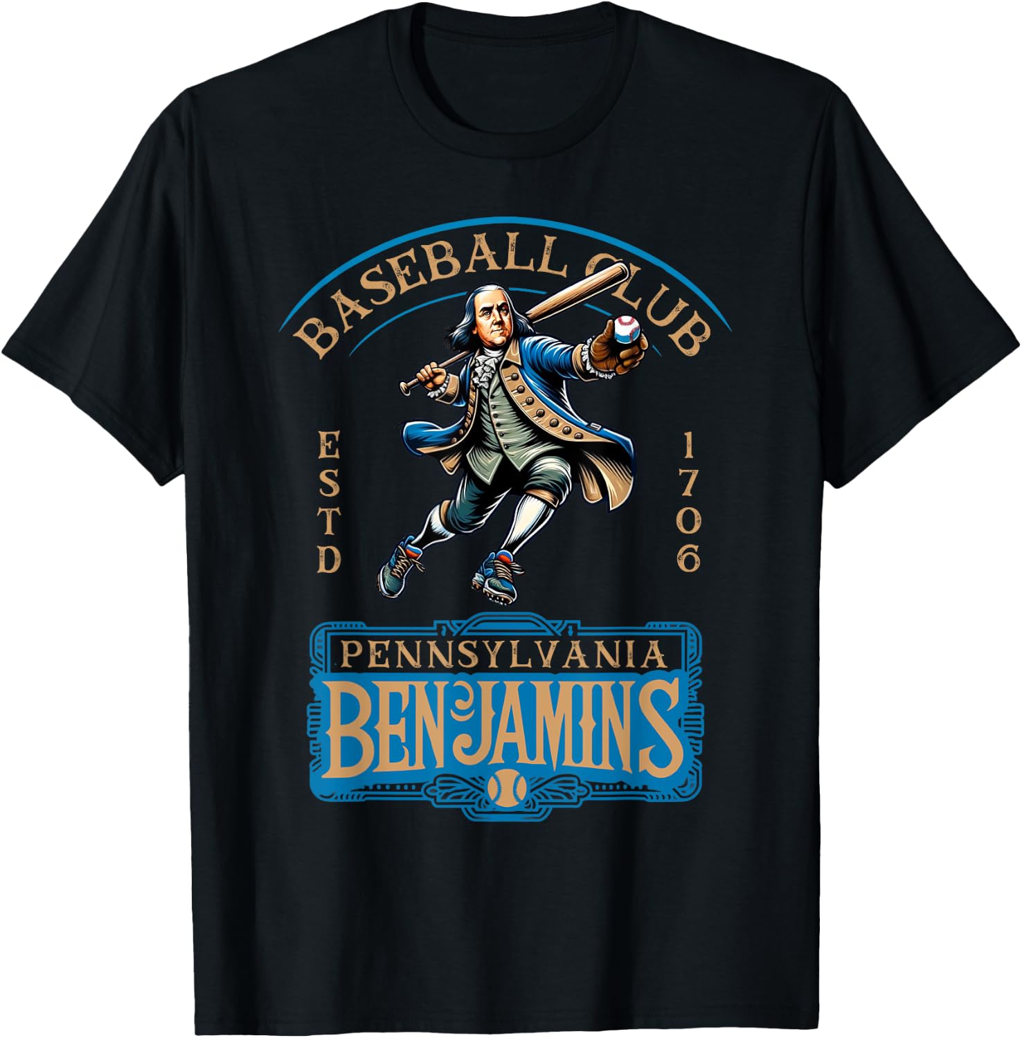 Pennslyvania Benjamins Retro Minor League Baseball Team T-Shirt - T-Shirt | Black