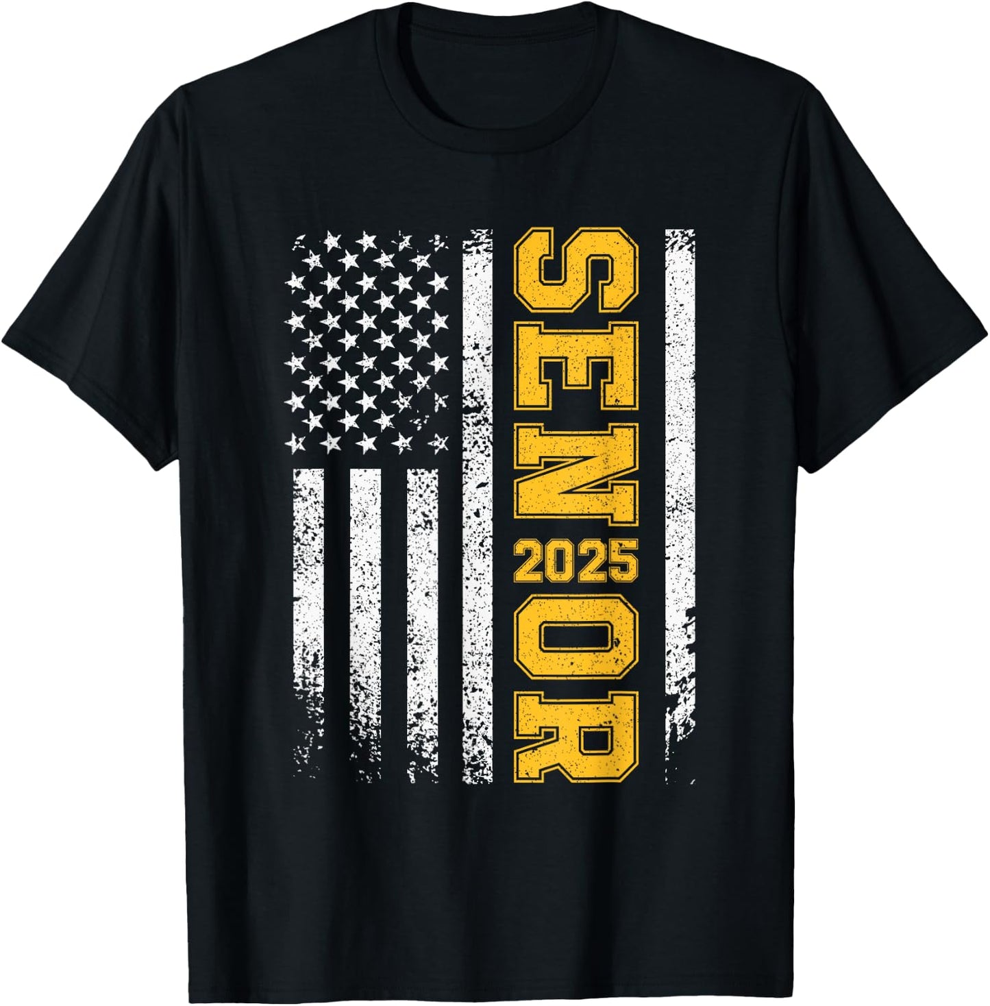 Senior 2025 American Flag USA Class of 2025 Graduation T-Shirt - T-Shirt | Black