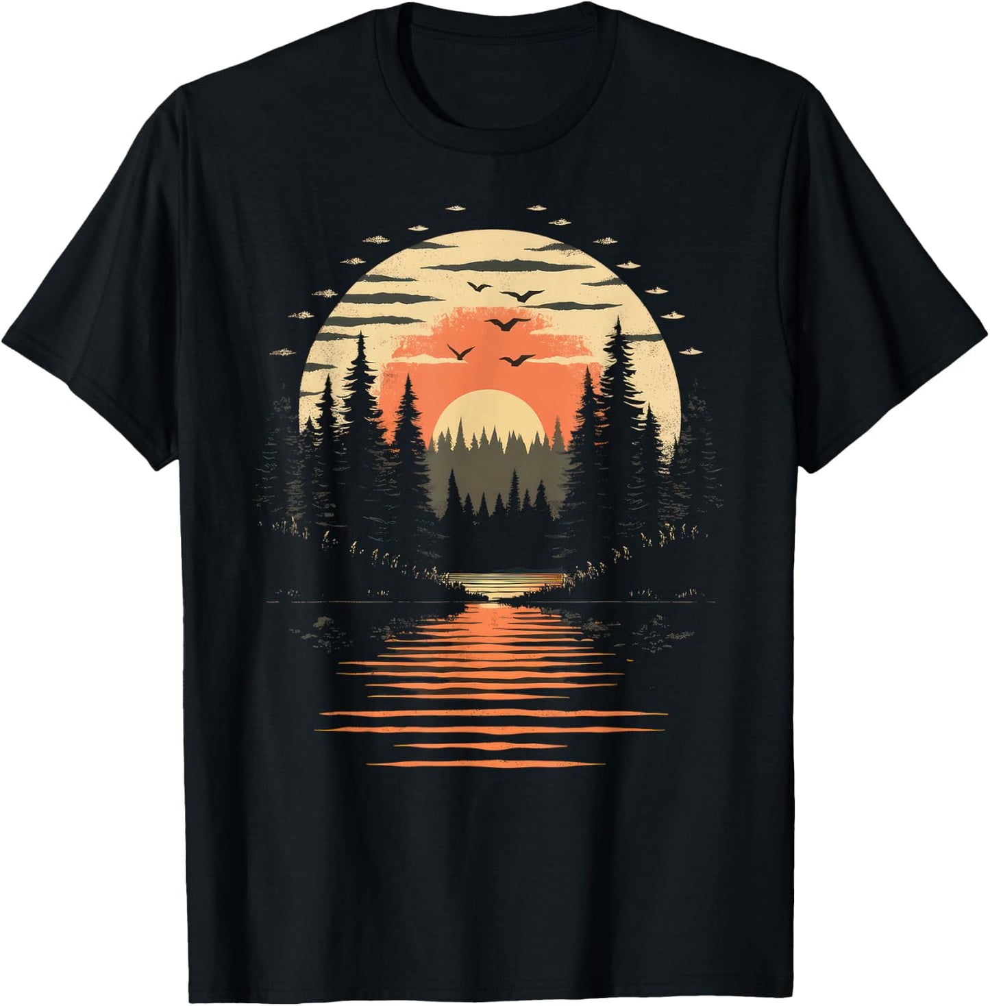 Retro Wilderness Bear Trees Reflection Outdoor Forest T-Shirt - T-Shirt | Black
