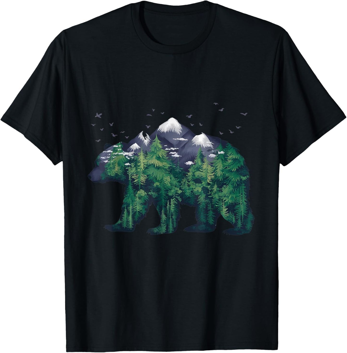 Bear Nature Outdoor Mountains Forest Trees Bear Wildlife T-Shirt - T-Shirt | Black