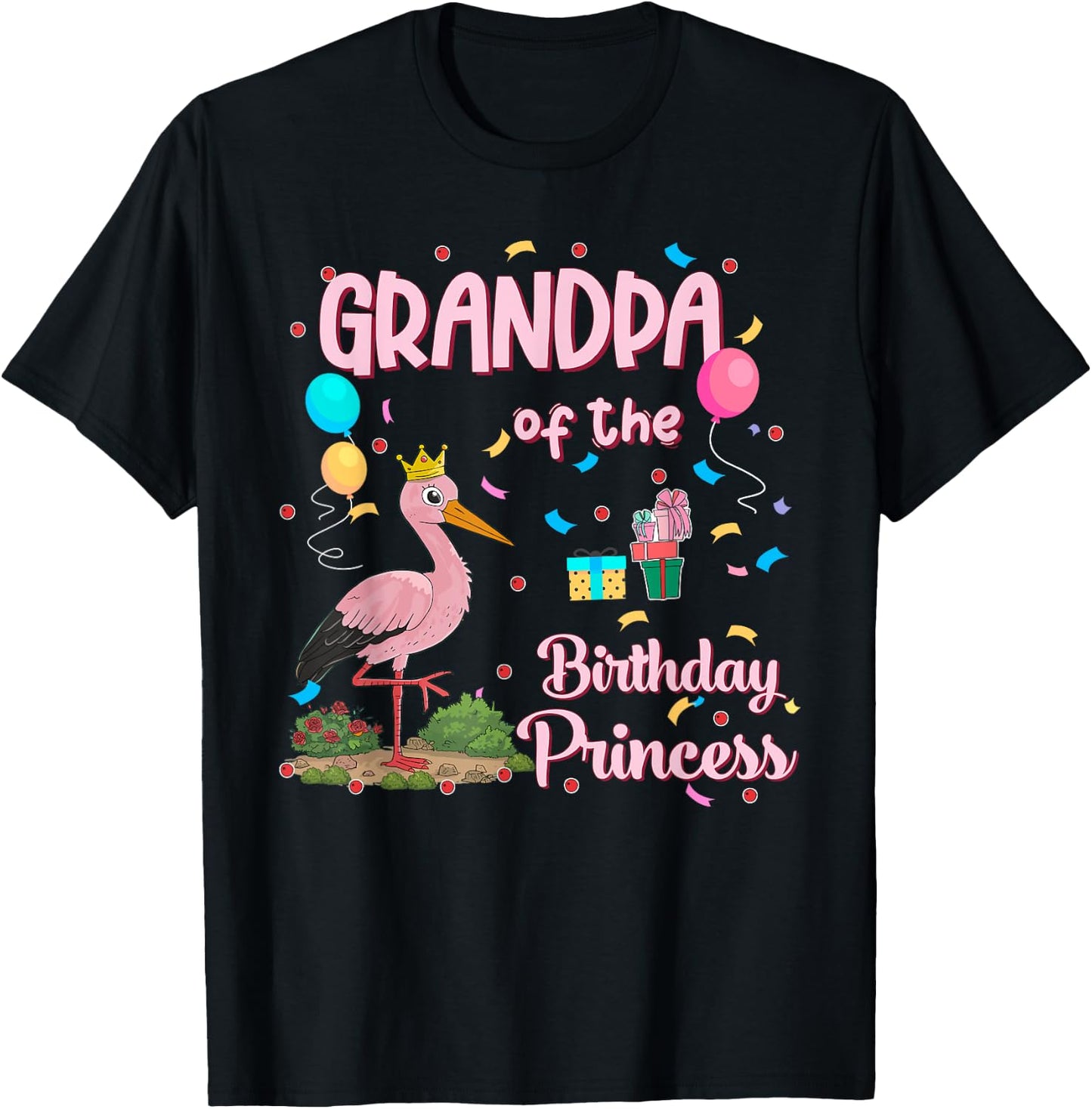Grandpa of the Birthday Princess Pink Flamingo Party Squad T-Shirt - T-Shirt | Black