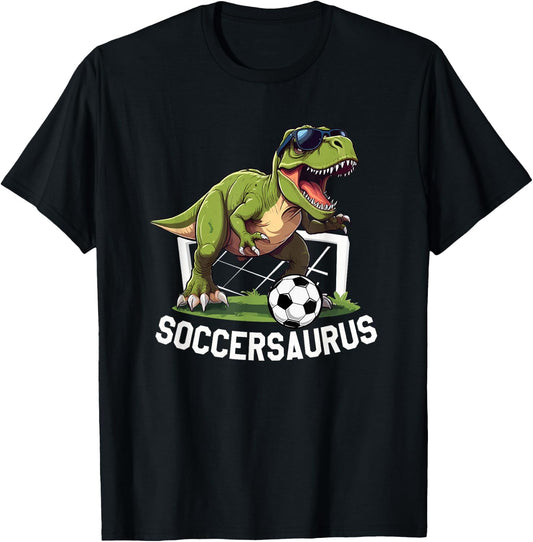 T-Rex Playing Soccer Football Dinosaur Soccer Player T-Shirt - T-Shirt | Black