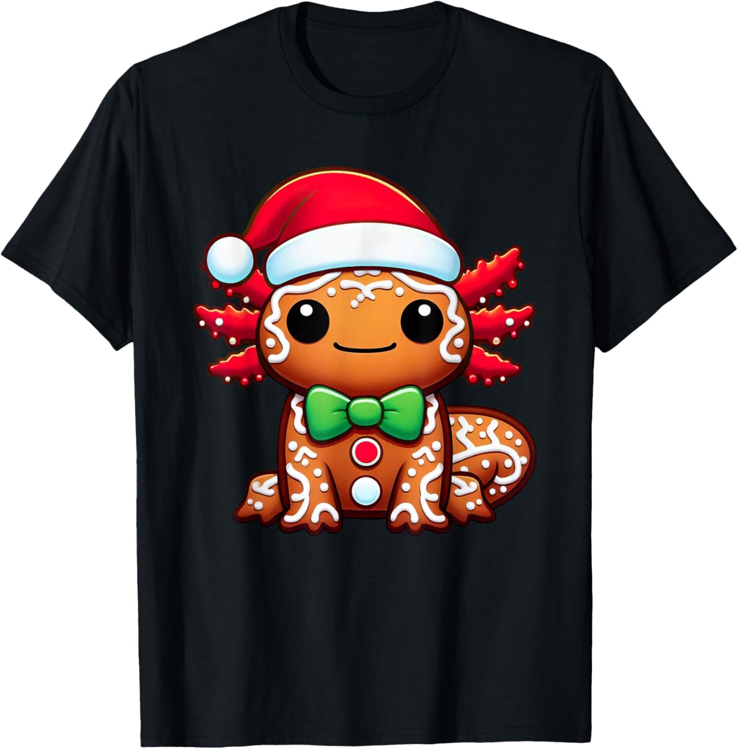 Funny Gingerbread Man Axolotl Christmas Kids T-Shirt - T-Shirt | Black