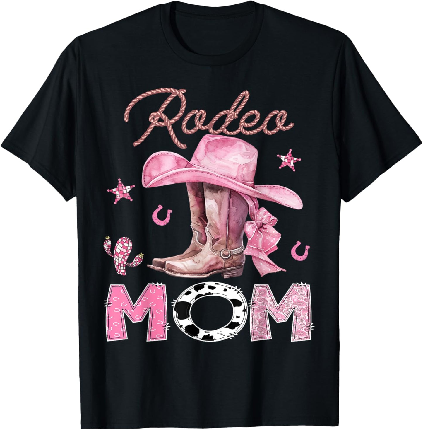 Rodeo Mom Pink Boots Coquette CowGirl Birthday Party T-Shirt - T-Shirt | Black